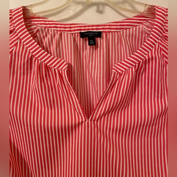 Talbots PM Pink & White Stripe Popover V-neck Blouse Top - Picture 2 of 9